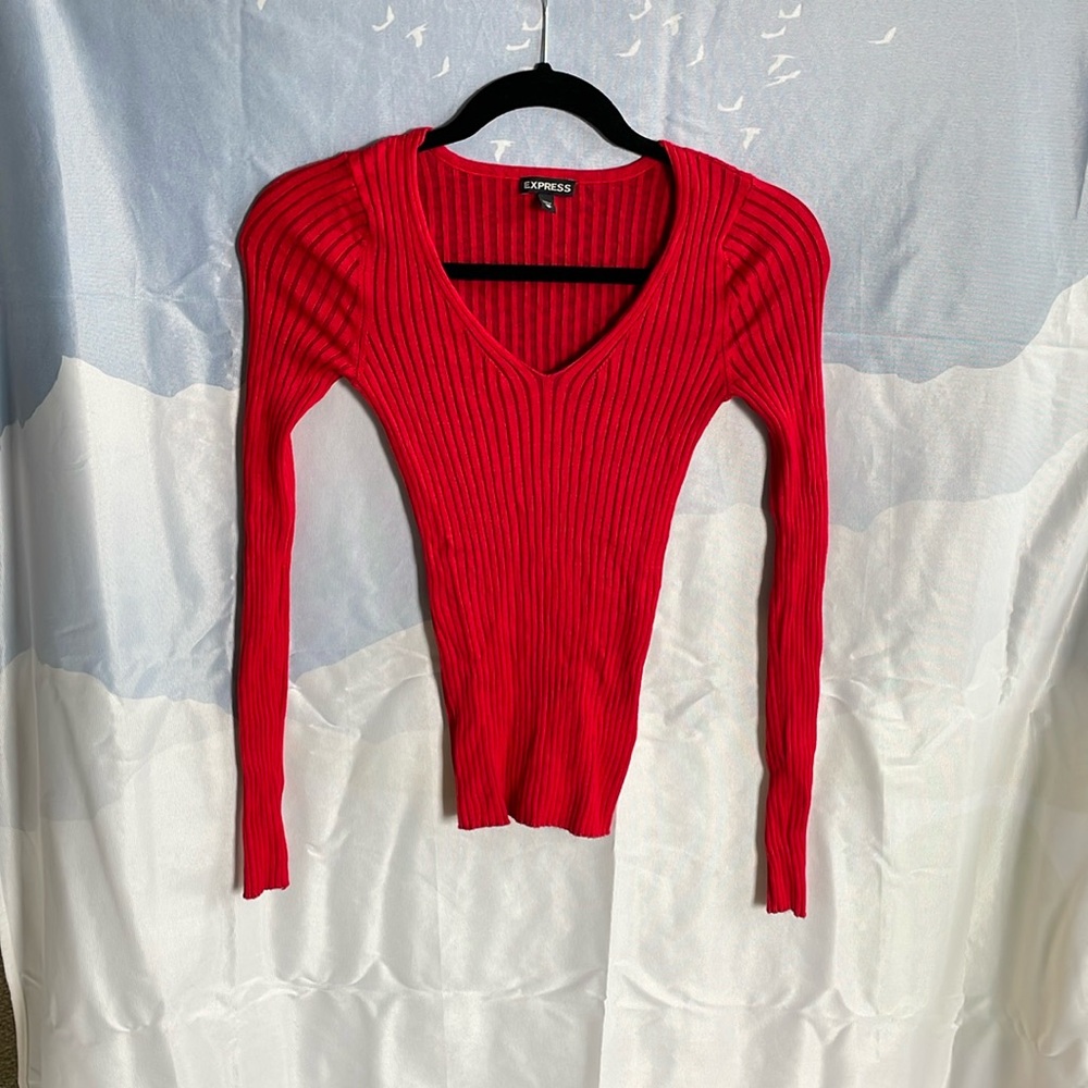 ⭐️Red Ribbed knit long sleeve sweater